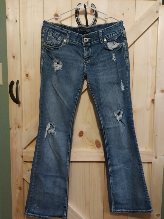 Amethyst Jeans Denim - Amethyst Jeans Mid-Blue Distressed Boot Cut Jeans